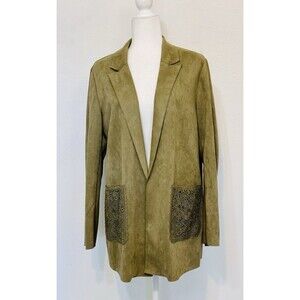 Anthropologie Solitaire Women Size M Green Faux Suede Open Front Blazer Boho